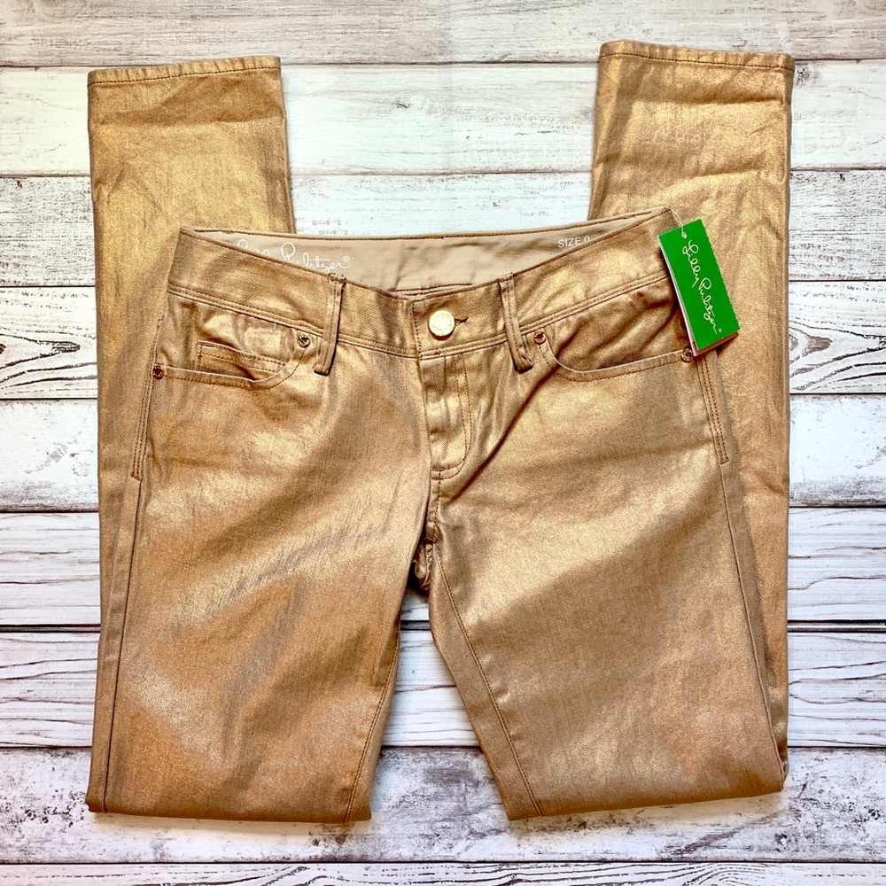 NWT Lilly Pulitzer Rose Gold Worth Skinny Pants 0